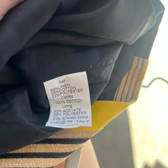 EUC Sea New York Women Black yellow tan striped shift linen dress 4 - Picture 5 of 7